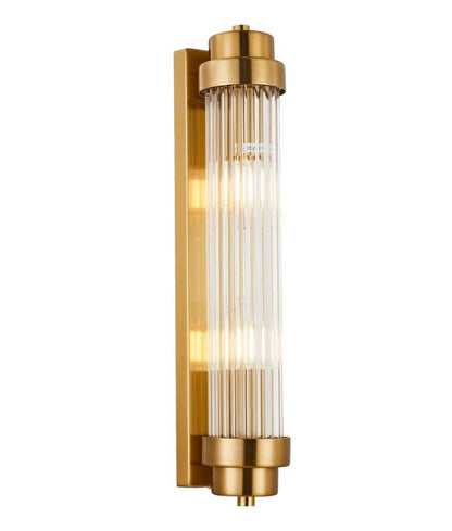 VARILLAS: Interior Up/Down Clear Glass Rod Wall Light - Antique Brass
