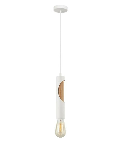 IDA: Interior Iron & Blonde Wood Tube Pendant Light - Matte White
