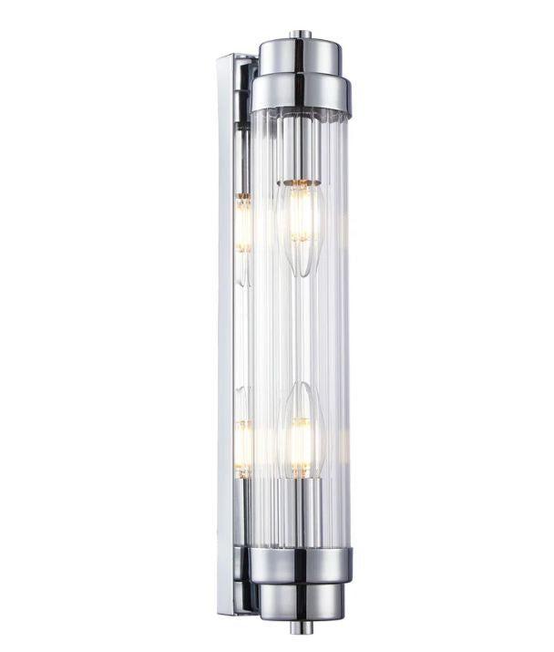 VARILLAS: Interior Up/Down Clear Glass Rod Wall Light - Chrome
