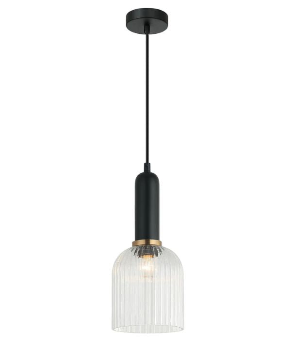 VINTAJ: Retro Interior Ellipse Shape Ribbed Glass Pendant Lights - Clear