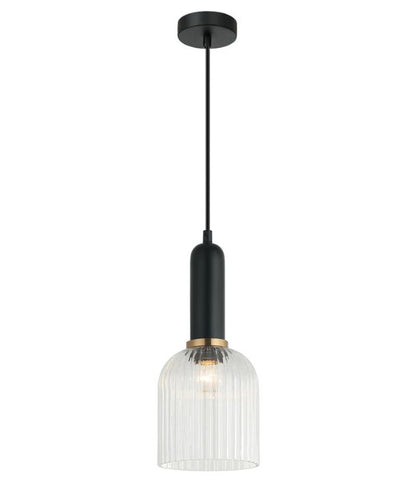 VINTAJ: Retro Interior Ellipse Shape Ribbed Glass Pendant Lights - Clear