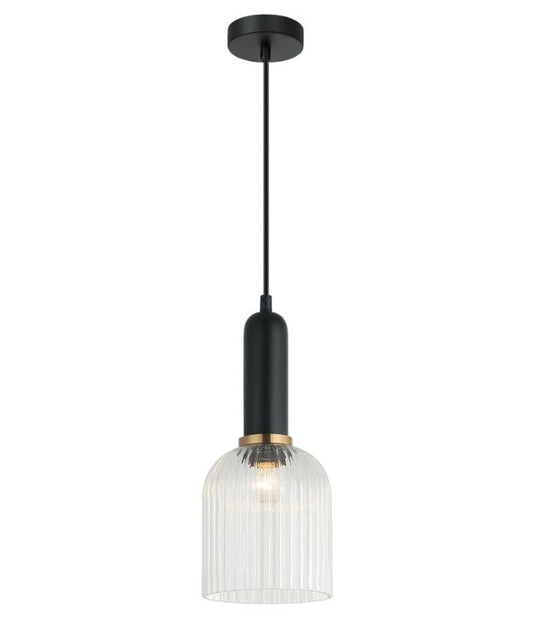 VINTAJ: Retro Interior Ellipse Shape Ribbed Glass Pendant Lights - Clear