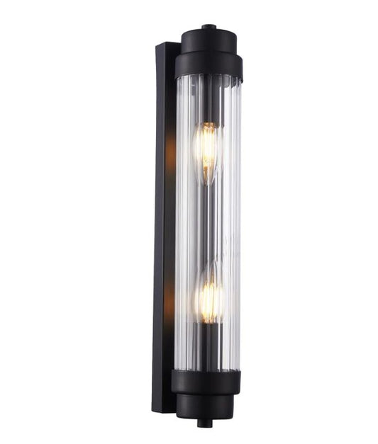 VARILLAS: Interior Up/Down Clear Glass Rod Wall Light - Black
