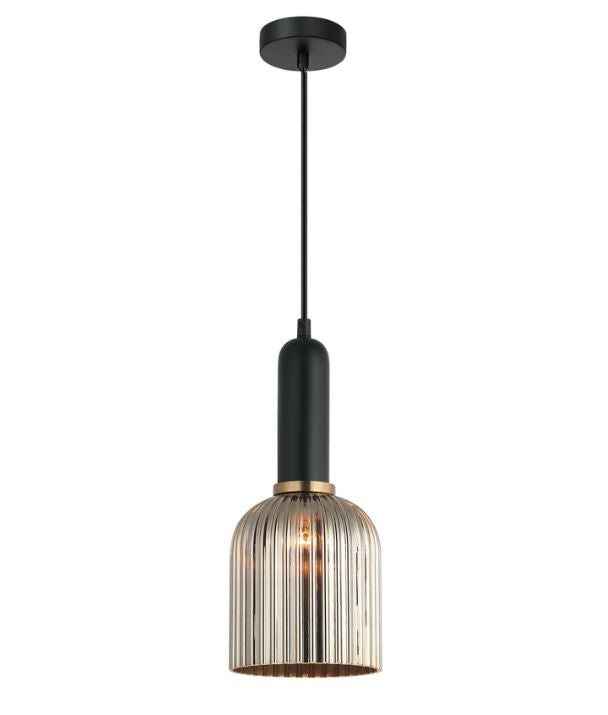 VINTAJ: Retro Interior Ellipse Shape Ribbed Glass Pendant Lights - Chrome