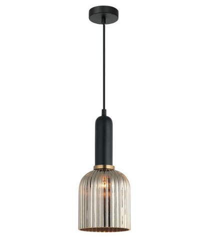 VINTAJ: Retro Interior Ellipse Shape Ribbed Glass Pendant Lights - Chrome