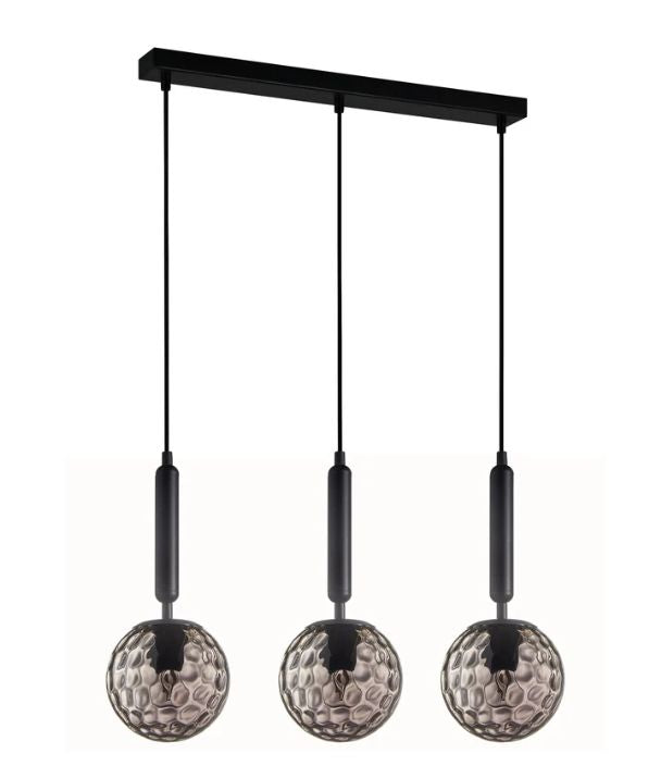 TRATTINO1X3S: Interior Smokey Black Spherical Glass Multiple Bar Base Pendant Light