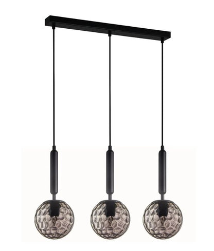 TRATTINO1X3S: Interior Smokey Black Spherical Glass Multiple Bar Base Pendant Light