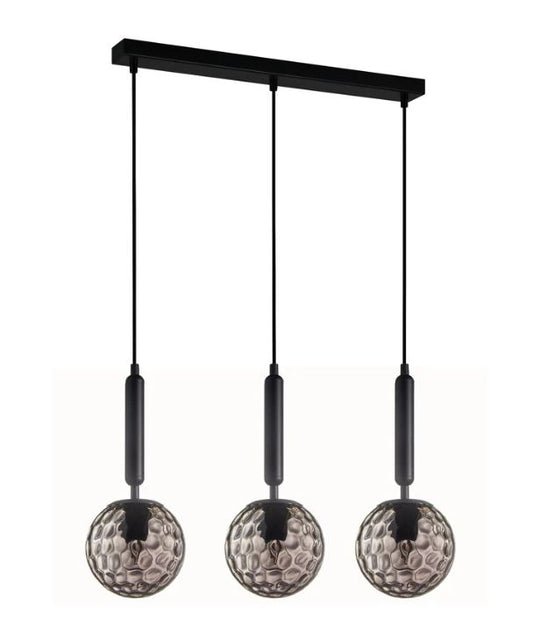 TRATTINO1X3S: Interior Smokey Black Spherical Glass Multiple Bar Base Pendant Light
