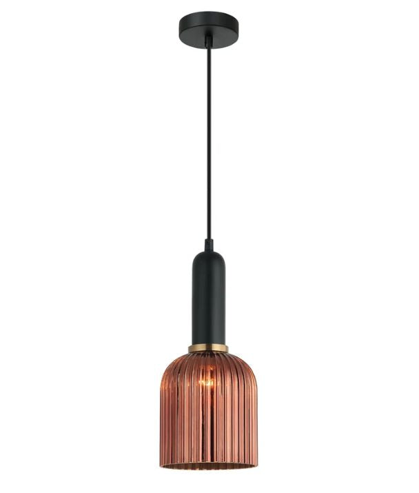 VINTAJ: Retro Interior Ellipse Shape Ribbed Glass Pendant Lights - Copper Painted