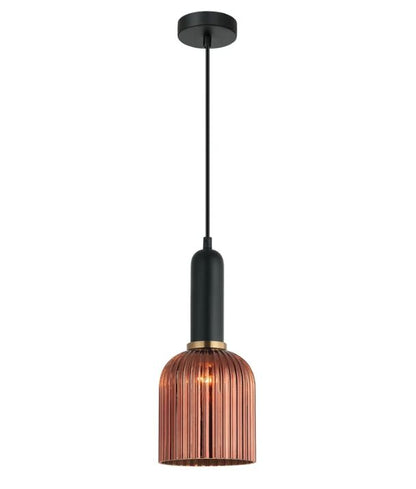 VINTAJ: Retro Interior Ellipse Shape Ribbed Glass Pendant Lights - Copper Painted