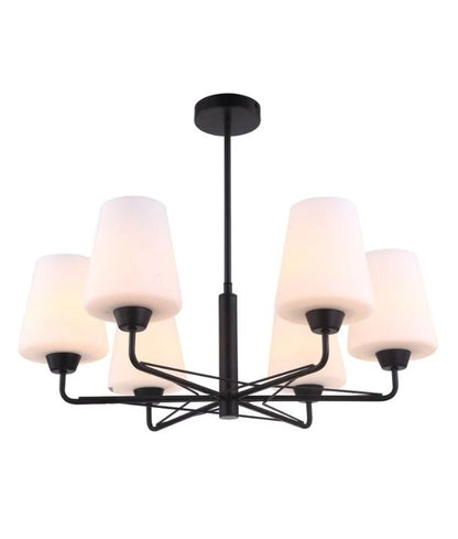 ABBEY: Interior Traditional 6 Lamps Opal Glass Pendant Light - Matte Black