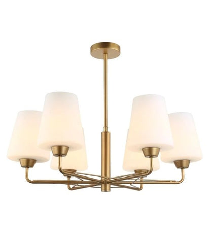 ABBEY: Interior Traditional 6 Lamps Opal Glass Pendant Light - Matte Gold