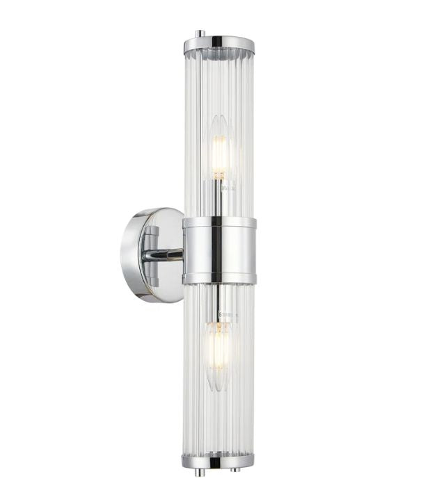 TIEMPO: Interior Up/Down Tubular Clear Glass Wall Light - Chrome