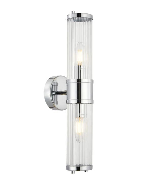 TIEMPO: Interior Up/Down Tubular Clear Glass Wall Light - Chrome