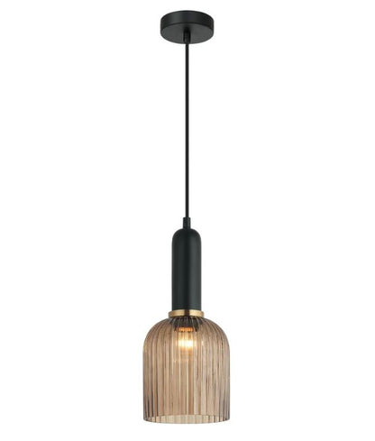 VINTAJ: Retro Interior Ellipse Shape Ribbed Glass Pendant Lights - Amber
