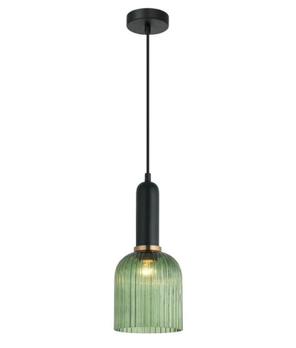 VINTAJ: Retro Interior Ellipse Shape Ribbed Glass Pendant Lights - Green