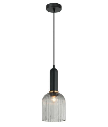 VINTAJ: Retro Interior Ellipse Shape Ribbed Glass Pendant Lights - Smokey Black