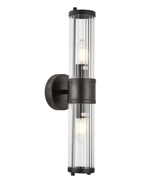 TIEMPO: Interior Up/Down Tubular Clear Glass Wall Light - Black