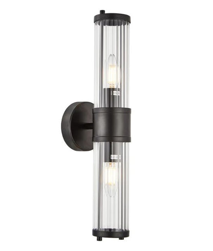 TIEMPO: Interior Up/Down Tubular Clear Glass Wall Light - Black