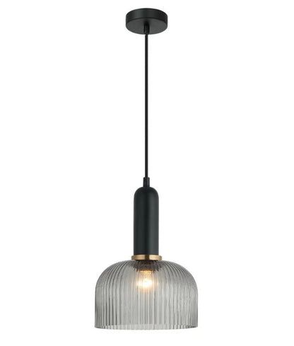 VINTAJ: Retro Interior Dome Shape Ribbed Glass Pendant Lights - Smokey Black