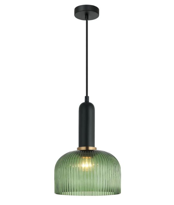VINTAJ: Retro Interior Dome Shape Ribbed Glass Pendant Lights - Green