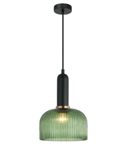 VINTAJ: Retro Interior Dome Shape Ribbed Glass Pendant Lights - Green