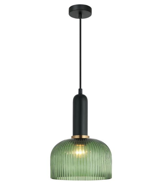 VINTAJ: Retro Interior Dome Shape Ribbed Glass Pendant Lights - Green