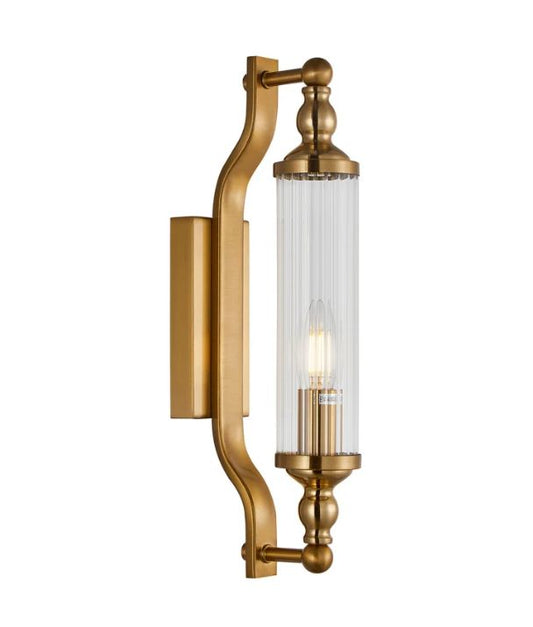 RODILLO: Interior Tubular Clear Glass Wall Light - Antique Brass