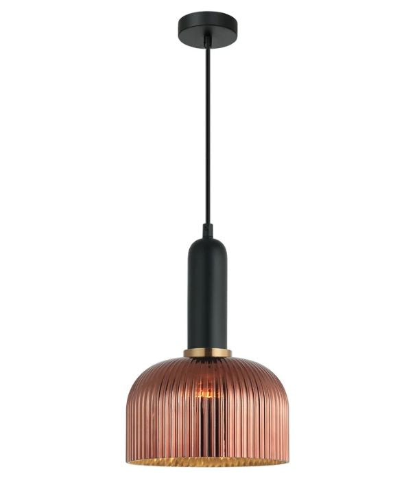 VINTAJ: Retro Interior Dome Shape Ribbed Glass Pendant Lights - Copper Painted