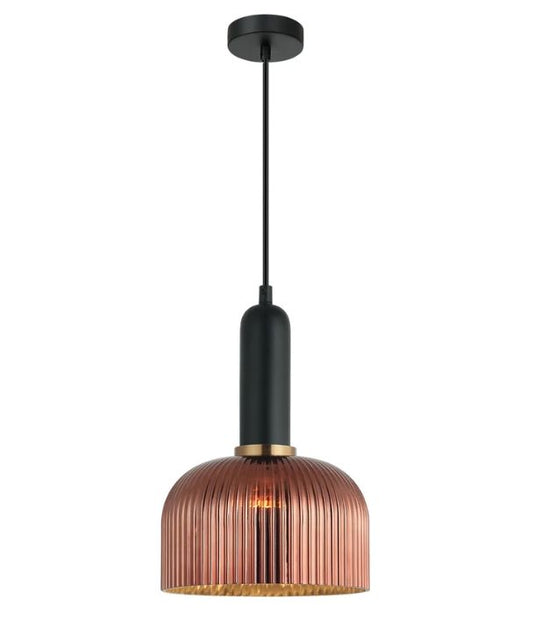 VINTAJ: Retro Interior Dome Shape Ribbed Glass Pendant Lights - Copper Painted