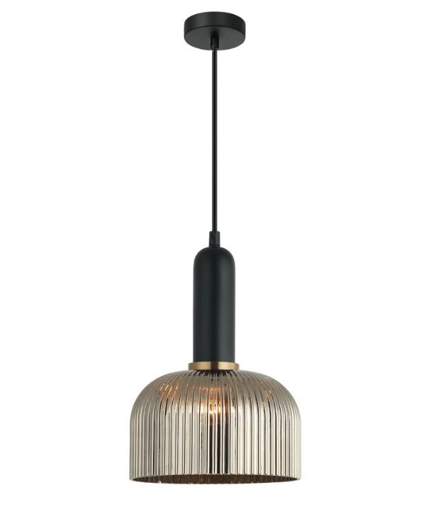 VINTAJ: Retro Interior Dome Shape Ribbed Glass Pendant Lights - Chrome