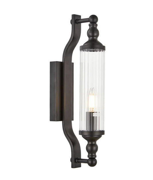 RODILLO: Interior Tubular Clear Glass Wall Light - Black