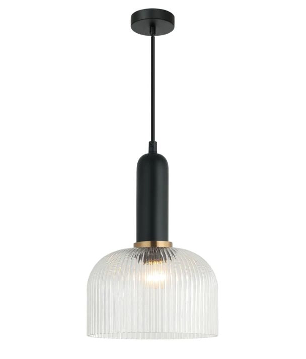 VINTAJ: Retro Interior Dome Shape Ribbed Glass Pendant Lights - Clear