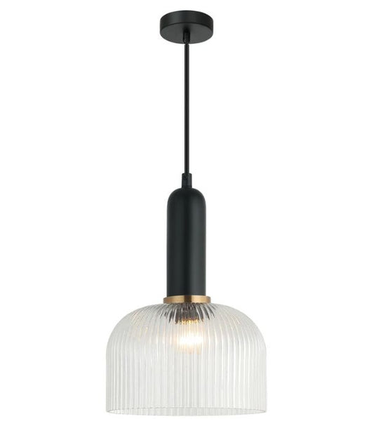 VINTAJ: Retro Interior Dome Shape Ribbed Glass Pendant Lights - Clear