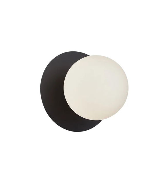 BALLE: Interior Round Opal Diffuser with Round Base Wall Light - Black