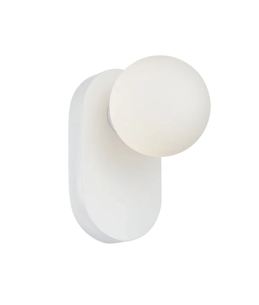 BALLE: Interior Round Opal Diffuser with Oblong Base Wall Light - White