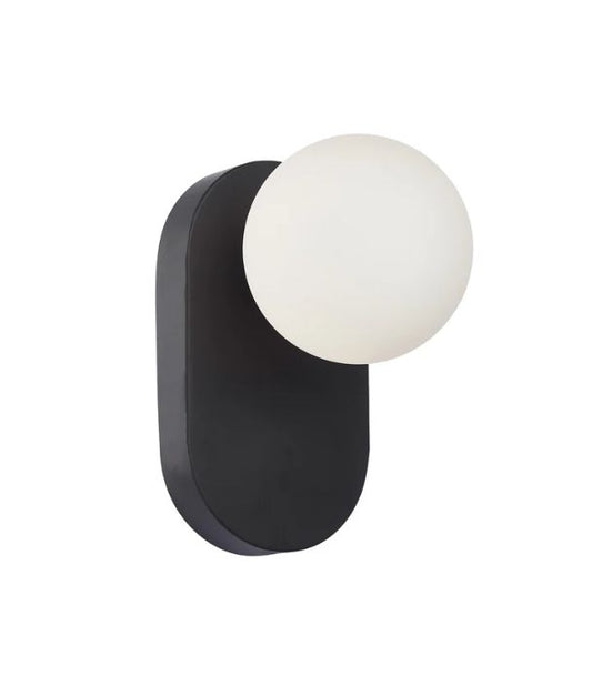 BALLE: Interior Round Opal Diffuser with Oblong Base Wall Light - Black