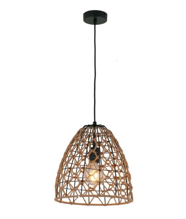 CANAMO: Bohemian Interior Natural Hemp Rope &amp; Black Hardware Dome Pendant Light