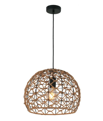 CANAMO: Bohemian Interior Natural Hemp Rope &amp; Black Hardware Dome Pendant Light