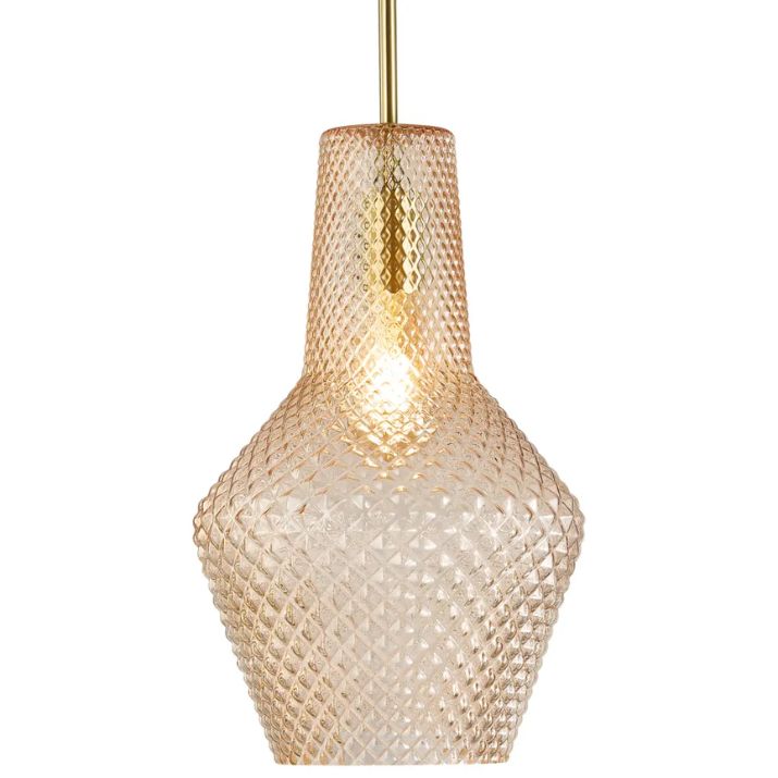Calibo Avian Diamond Cut Glass 1 Light Pendant - Gold and Amber