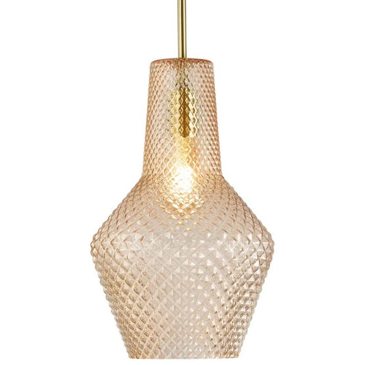 Calibo Avian Diamond Cut Glass 1 Light Pendant - Gold and Amber