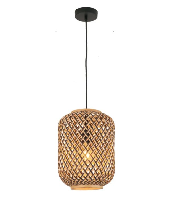CESTA: Bohemian Interior Cylinder Brown/Natural Bamboo Cage Pendant Light
