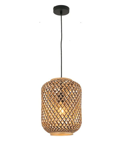 CESTA: Bohemian Interior Cylinder Brown/Natural Bamboo Cage Pendant Light