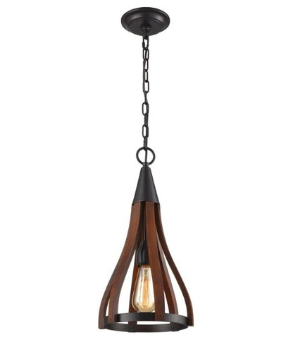 KHALEESI: Medieval Style Rustic Oak Dark Red Wood Small Bell Shape Pendant Light