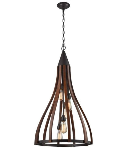 KHALEESI: Medieval Style Rustic Oak Dark Red Wood Large Bell Pendants Light