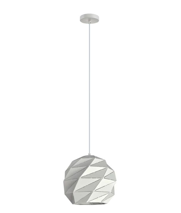 ORIGAMI: Interior Small Dome Carved Iron Origami Style Pendant Light - White