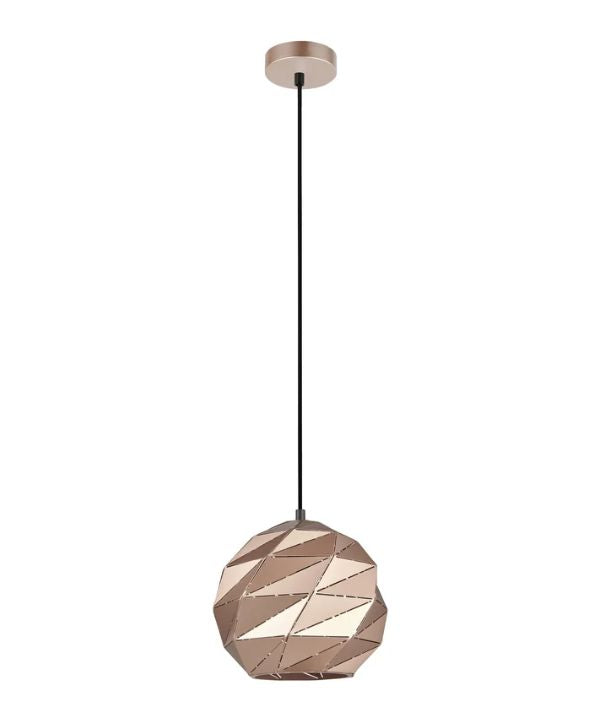 ORIGAMI: Interior Small Dome Carved Iron Origami Style Pendant Light - Rose Gold