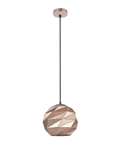 ORIGAMI: Interior Small Dome Carved Iron Origami Style Pendant Light - Rose Gold