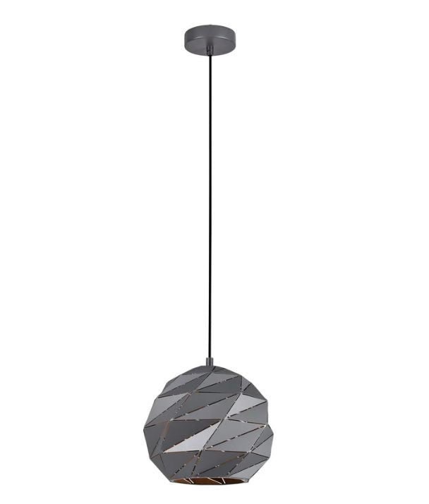 ORIGAMI: Interior Small Dome Carved Iron Origami Style Pendant Light - Matte Grey