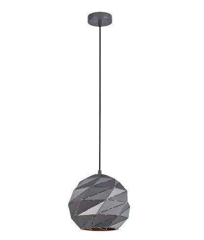 ORIGAMI: Interior Small Dome Carved Iron Origami Style Pendant Light - Matte Grey